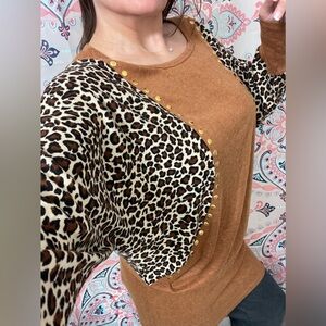Allegra K XL Leopard Print Brown Women's Top
